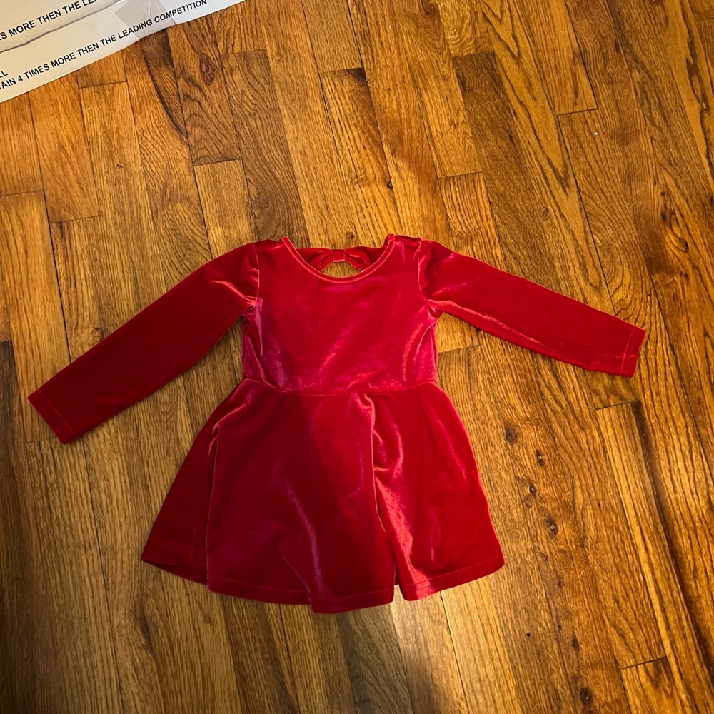 Red velour long sleeve dress